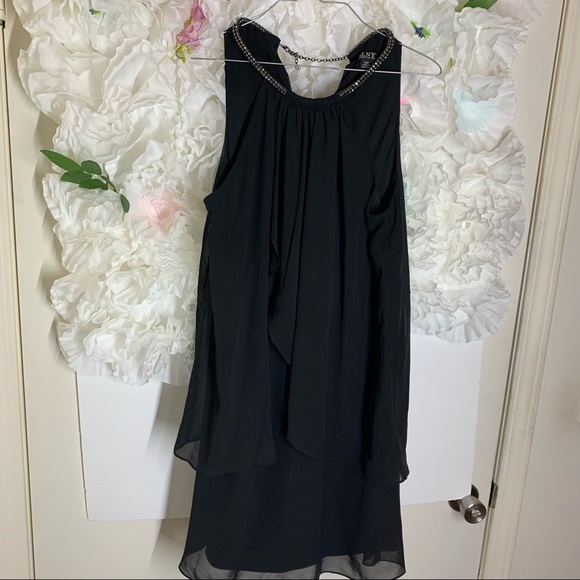 Embellished Neck Chiffon Ruffle Dress - Picture 8 of 12